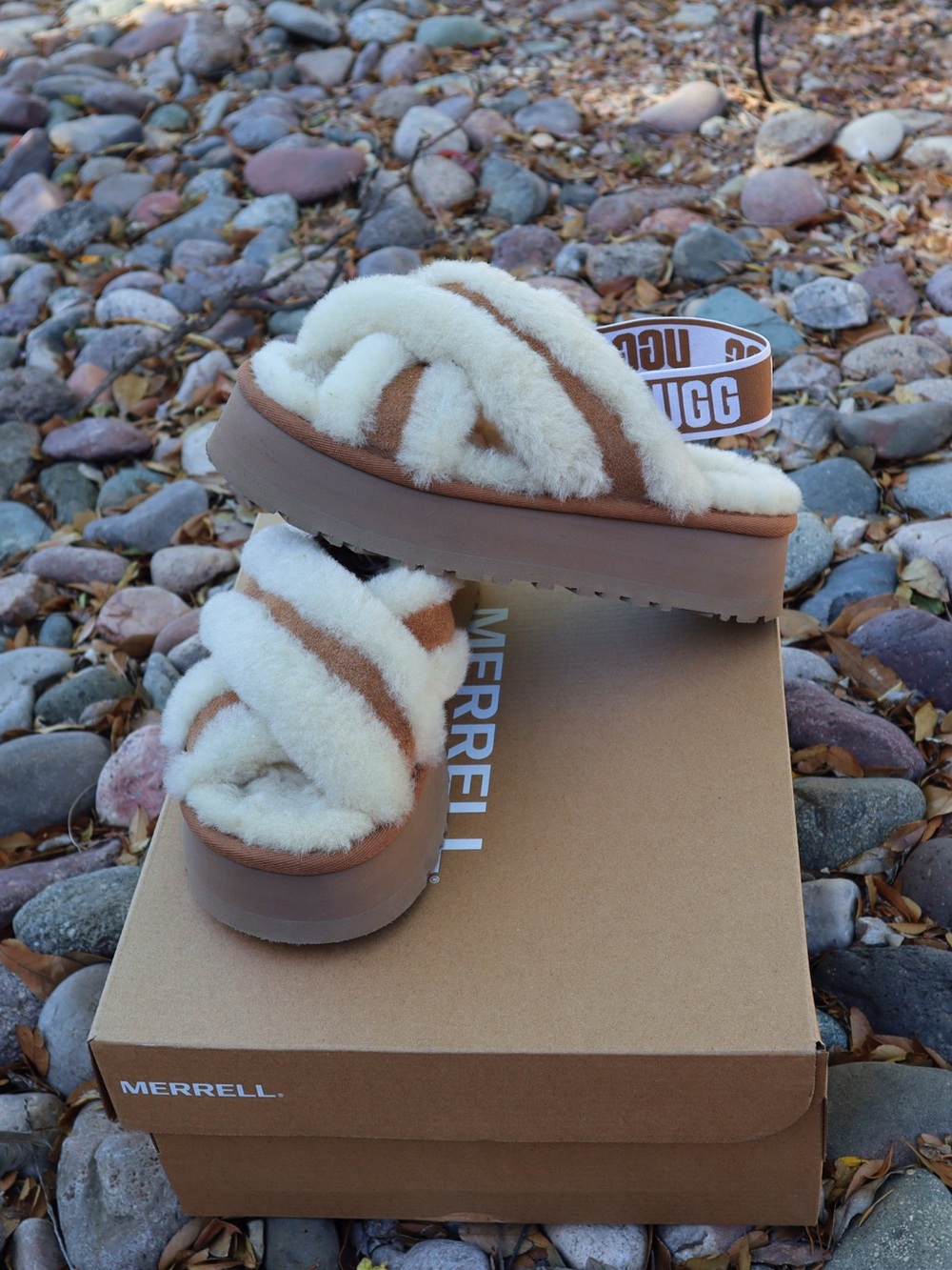 UGG disco cross slides tan